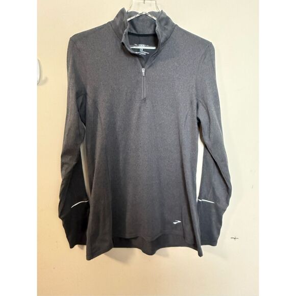 Brooks Dash 1/4 Zip Running Shirt UPF 45 DriLayer Wicking Thumb Holes Grey Large - Picture 1 of 5